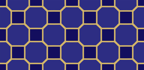 gold pattern on blue background, beautiful patterns of squares.Modern style fabric design textile swatch all over print block.