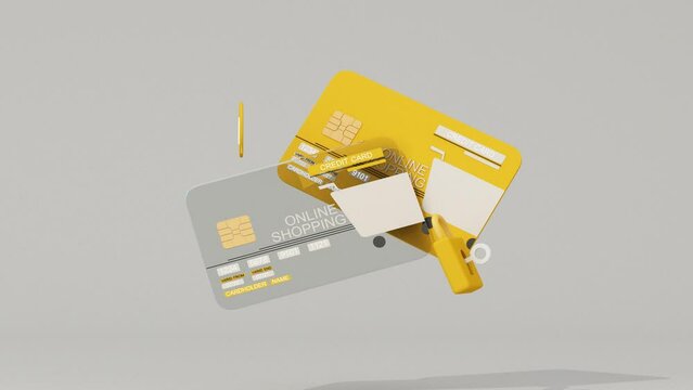Credit card with Lock. Blocked money in a bank account. Protection for online payment. Keeping money safe. Locked bank card. Cartoon creative design icon isolated on gray background. 3D	
