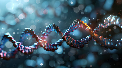 Molecular structure of human DNA, concept of biochemistry, DNA chain with helix on dark background