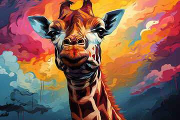 Bright and Colorful A Fauvism Style of a Giraffee, Generative Ai - obrazy, fototapety, plakaty