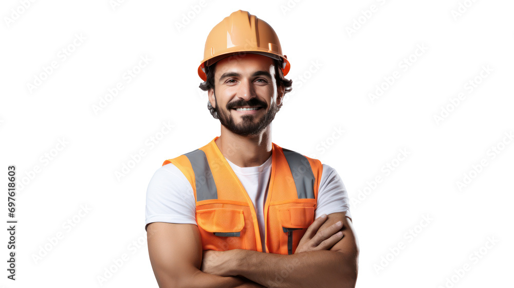 Wall mural smart worker construction man isolated on background