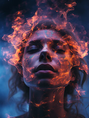 Woman head with fire