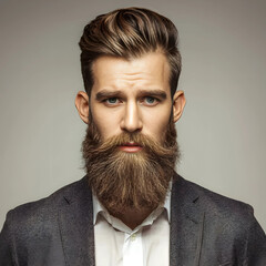 Create an image of a handsome man with a full beard, he is well-groomed and has a hipster style