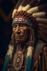 Obraz premium Sioux Tribe Chief in Traditional Clothing