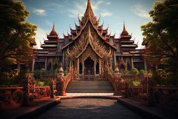Buddhist temple in Bangkok,Thailand.3d rendering - obrazy, fototapety, plakaty
