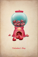 Vintage greeting card with heart symbol in  dispenser for Valentine's Day