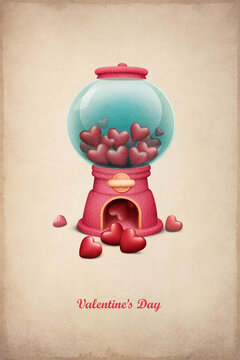 Vintage greeting card with heart symbol in  dispenser for Valentine's Day