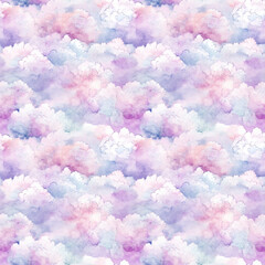 Watercolor Cloud Seamless Pattern, Aquarelle Clouds Tile, Creative Watercolor Blue Sky Background