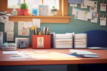 desk with books