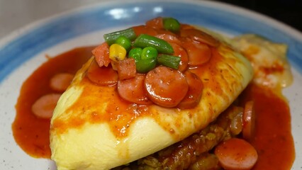 A meticulously crafted omelette roll, filled with a tantalizing liquid content