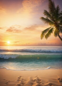 Tropical theme seashore with coconut tree