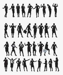 Set of business people silhouette, man and woman team, isolated on white background