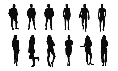 silhouettes of people working group of standing business people vector illustration on isolated white background.