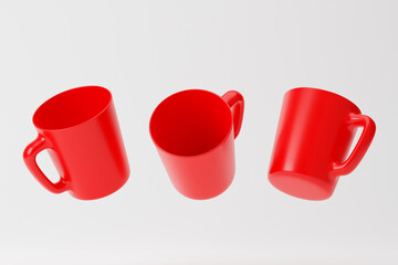 Red mugs isolated over white background. Mockup template. 3d rendering.