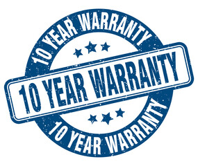 10 year warranty stamp. 10 year warranty label. round grunge sign