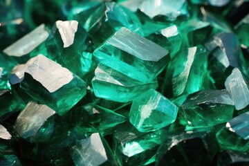 Emerald Pile, Green Crystals, Expensive Gemstones Closeup, Green Shiny Diamonds, Fantasy Mineral