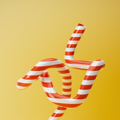 Twisted plastic drinking straw isolated over yellow background. 3d rendering.