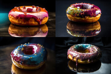 Red Glazed Donut Isolated, Sweet Doughnut Cake, Donut Dessert, Abstract Generative AI Illustration