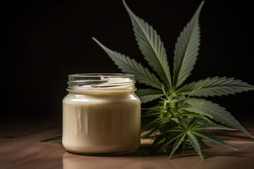 Obraz na płótnie Canvas Immerse yourself in the blissful infusion of CBD with a photo featuring a jar of hemp cream a mockup that captures the essence of tranquility derived from the infusion of natural CBD goodness