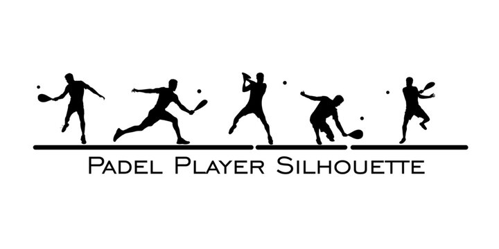 Set vector Padel tennis player silhouette isolated background
