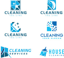 Cleaning Services and Window Cleaning Logo Collection in blue colors logo set

