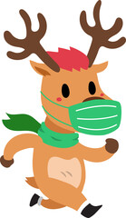Cartoon character christmas reindeer wear a face mask for design.