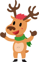 Cartoon character talking christmas reindeer for design.