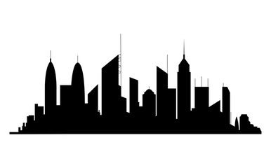 Black cities silhouette collection. Horizontal skyline set in flat style isolated on white. Cityscape, urban panorama of night town.
