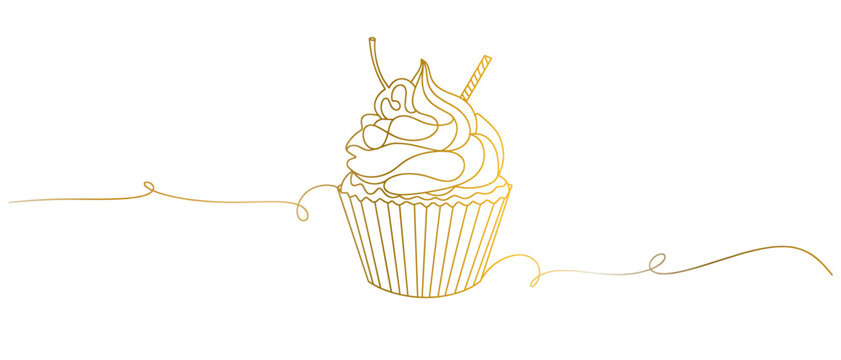 recommend clip art: Cup cake line art style vector with transparent background 