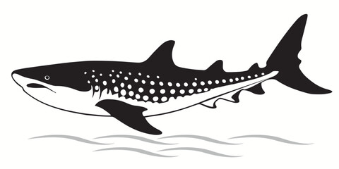 Fototapeta premium Whale Shark silhouettes and icons. black flat color simple elegant white background Whale Shark fish animal vector and illustration.