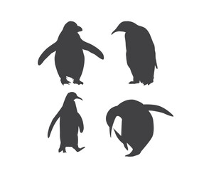 Vector collection of penguin silhouettes.