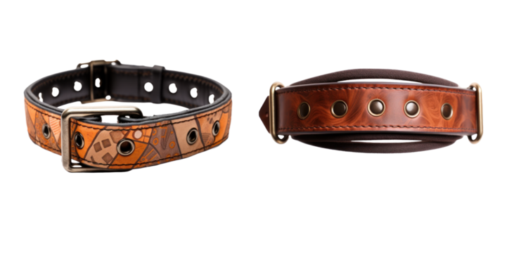 pet collar or dog and cat collar set isolated in transparent background, high detail