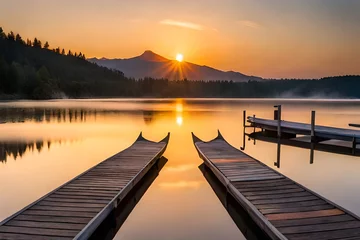 Fotobehang sunrise on the lake © Mujtaba