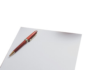 Pen and paper isolated on white background.