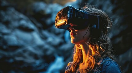 Fototapeta premium Woman Immersed in Virtual Reality Experience
