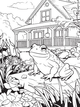 simple cottagecore frog coloring page