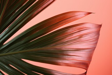 Vibrant palm leaf against a pink backdrop. Generative AI