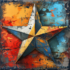 Boldly Rendered Vibrant Grunge Star: A Heavy Distressed Illustration