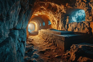 alien tomb with alien body egyptian sarcophagus style - obrazy, fototapety, plakaty