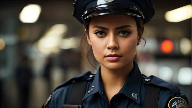 close up of female police officer in uniform