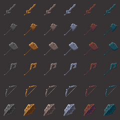 Pixel art stone weapon asset pack 1