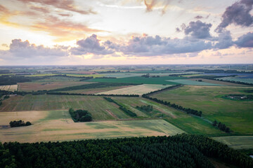 aerial panorama panorama view of landscape with fields t sunset