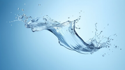 Water splash. Drops and splashes of pure transparent water on blue background