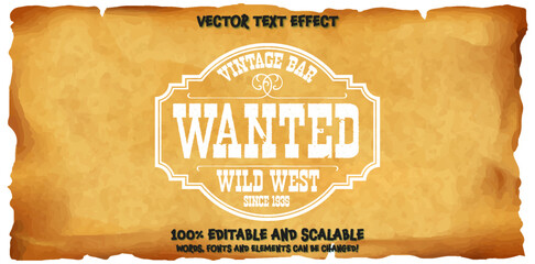 Editable text effect - American Wanted Vintage style template. Premium Vector - obrazy, fototapety, plakaty