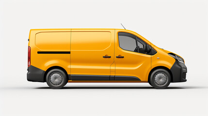 Vehicle branding mockup image with yellow color delivery van, empty plain color in white background...