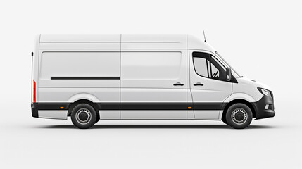 Vehicle branding mockup image with white color delivery van, empty plain color in white background for editing 