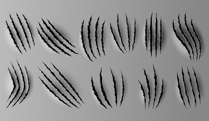 Bear or tiger claw marks. Scratches and torn traces of animal paw slashes. Hole in sheet of paper with torn edges. illustration © designer_things