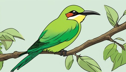 A green and red bird perched on a tree branch