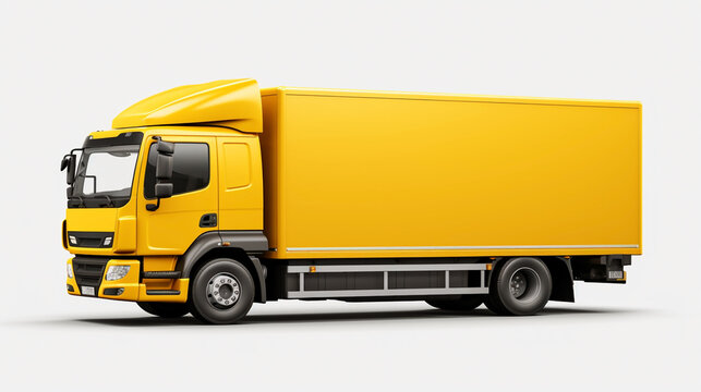 Yellow color prime mover delivery truck company branding, mockup image with empty sides with clear surfaces for editing purposes 