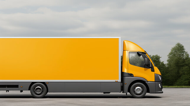 Yellow color prime mover delivery truck company branding, mockup image with empty sides with clear surfaces for editing purposes 